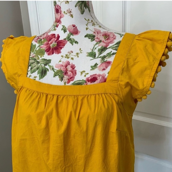 JCrew Square-neck top in cotton poplin with pom-poms. Size 2. Yellow/gold - Picture 3 of 8